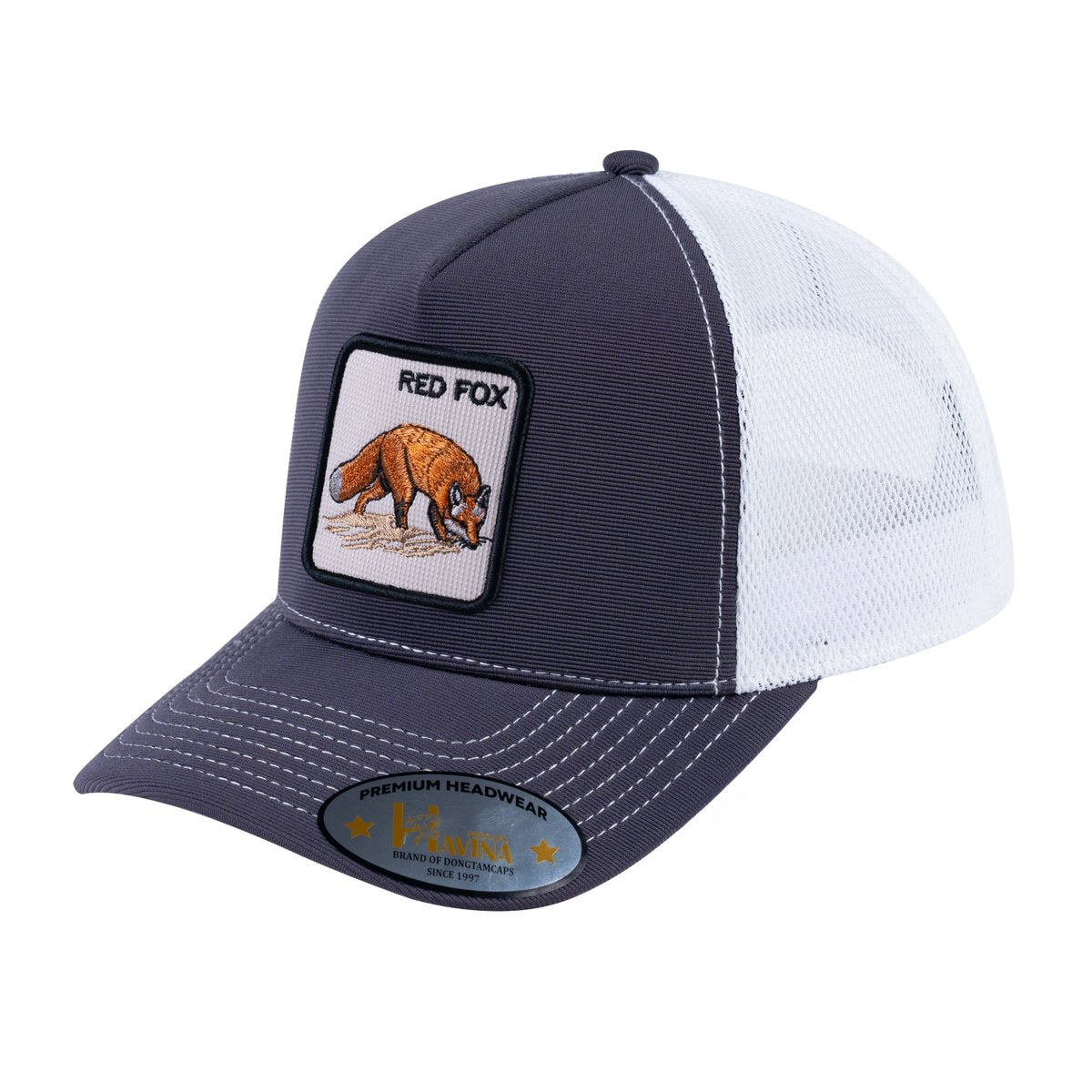 Red Fox V2 5-Panel Trucker Hat with Dark Grey front and White back