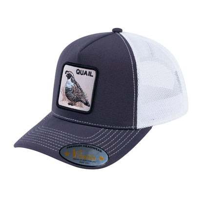 Quail V2 5-Panel Trucker Hat with Dark Grey front and White back
