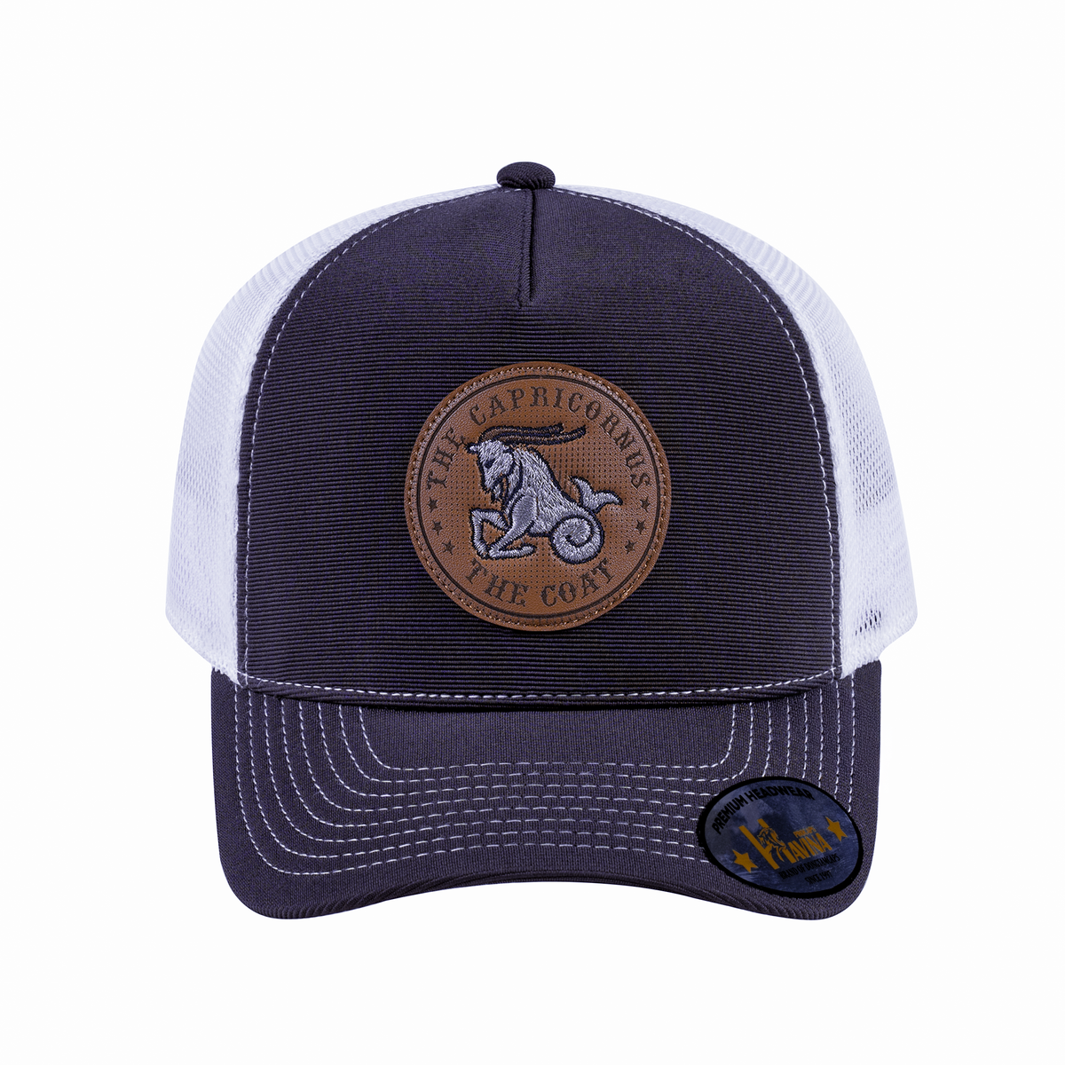 Capricorn Zodiac V2 5-Panel Trucker Hat with Dark Grey front and White back