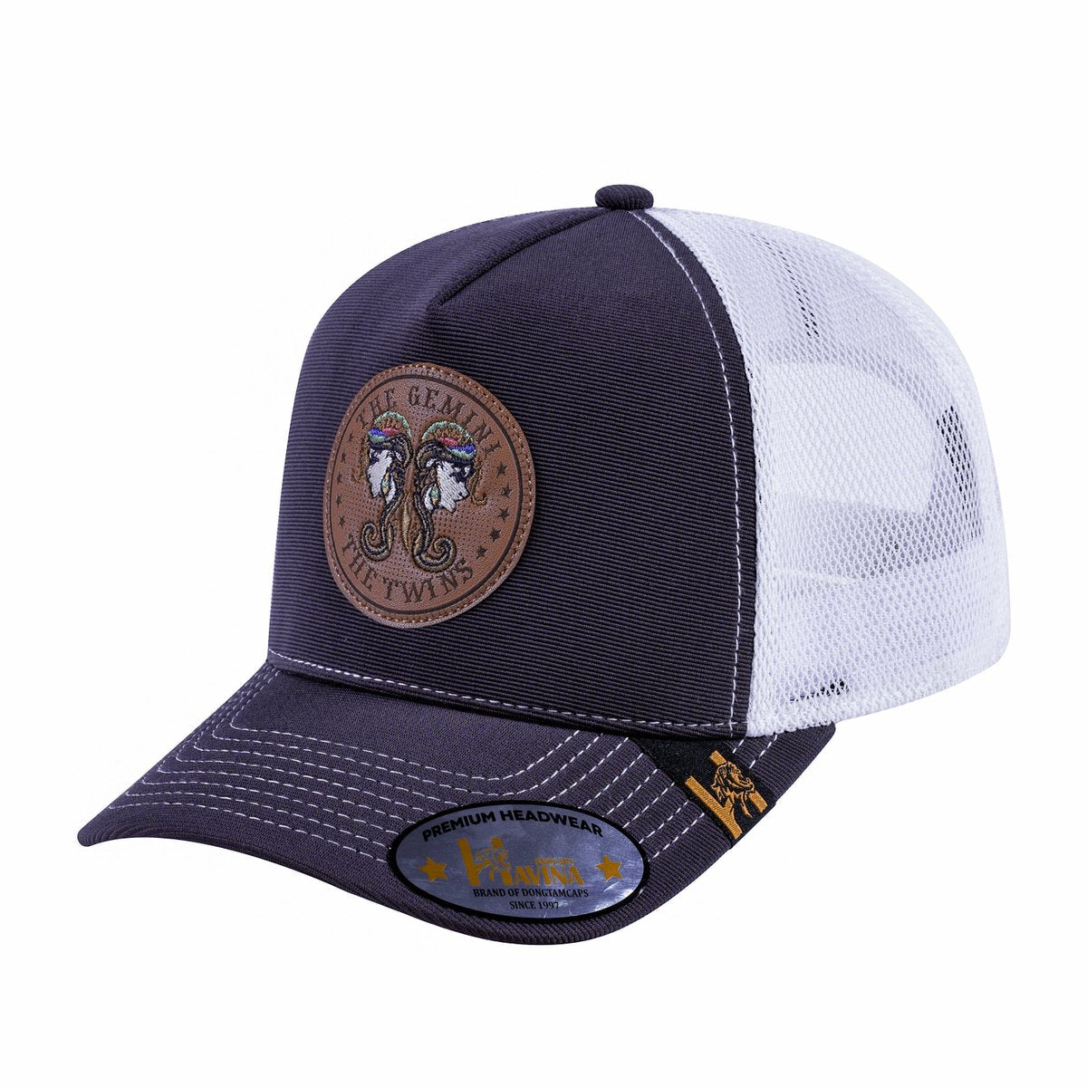 V2 Embroidered And Laser-Engraved Virgo Zodiac (August 23 - September 22) - 5 Panel Trucker Hat - Dark Grey/White