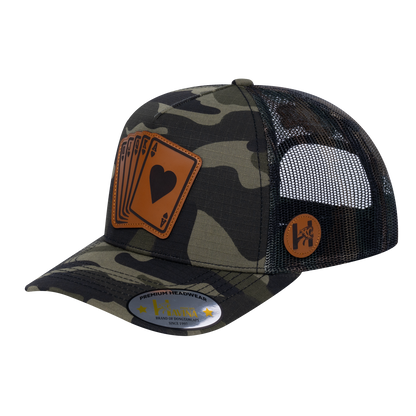 Poker 10JQKA 5-Panel Trucker Hat - Green Camo front / Green Camo back / POKER2