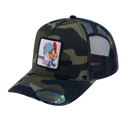 Chicken V2 5-Panel Trucker Hat with Green Camo front and Green Camo back