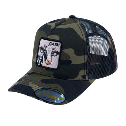 Cow V2 5-Panel Trucker Hat with Green Camo front and Green Camo back