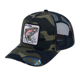Salmon V2 5-Panel Trucker Hat with Green Camo front and Green Camo back