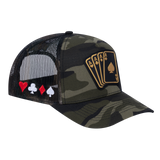 Winner Poker 10JQKA 5-Panel Trucker Hat - Green Camo front / Green Camo back / WINNER1