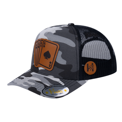 Winner Poker 10JQKA 5-Panel Trucker Hat - Grey Camo front / Black back / WINNER2