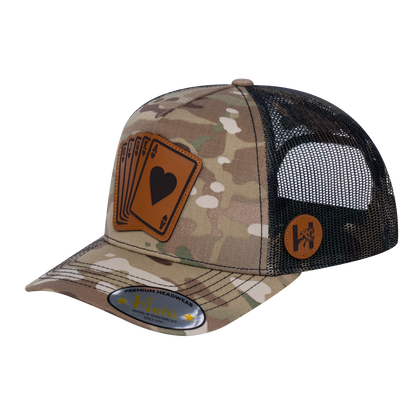 Poker 10JQKA 5-Panel Trucker Hat - Khaki Camo front / Green Camo back / POKER2