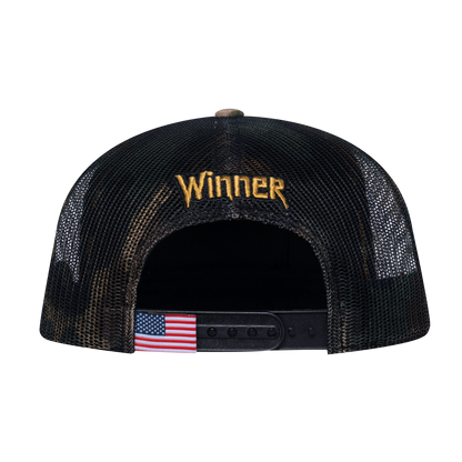 Winner Poker 10JQKA 5-Panel Trucker Hat - Khaki Camo front / Green Camo back / WINNER1