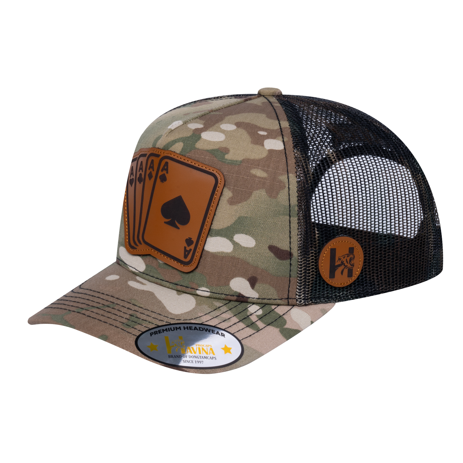 Winner Poker 10JQKA 5-Panel Trucker Hat - Khaki Camo front / Green Camo back / WINNER2