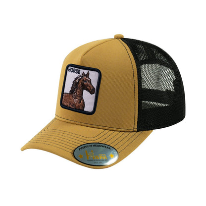 Horse V2 5-Panel Trucker Hat with Light Brown front and Black back