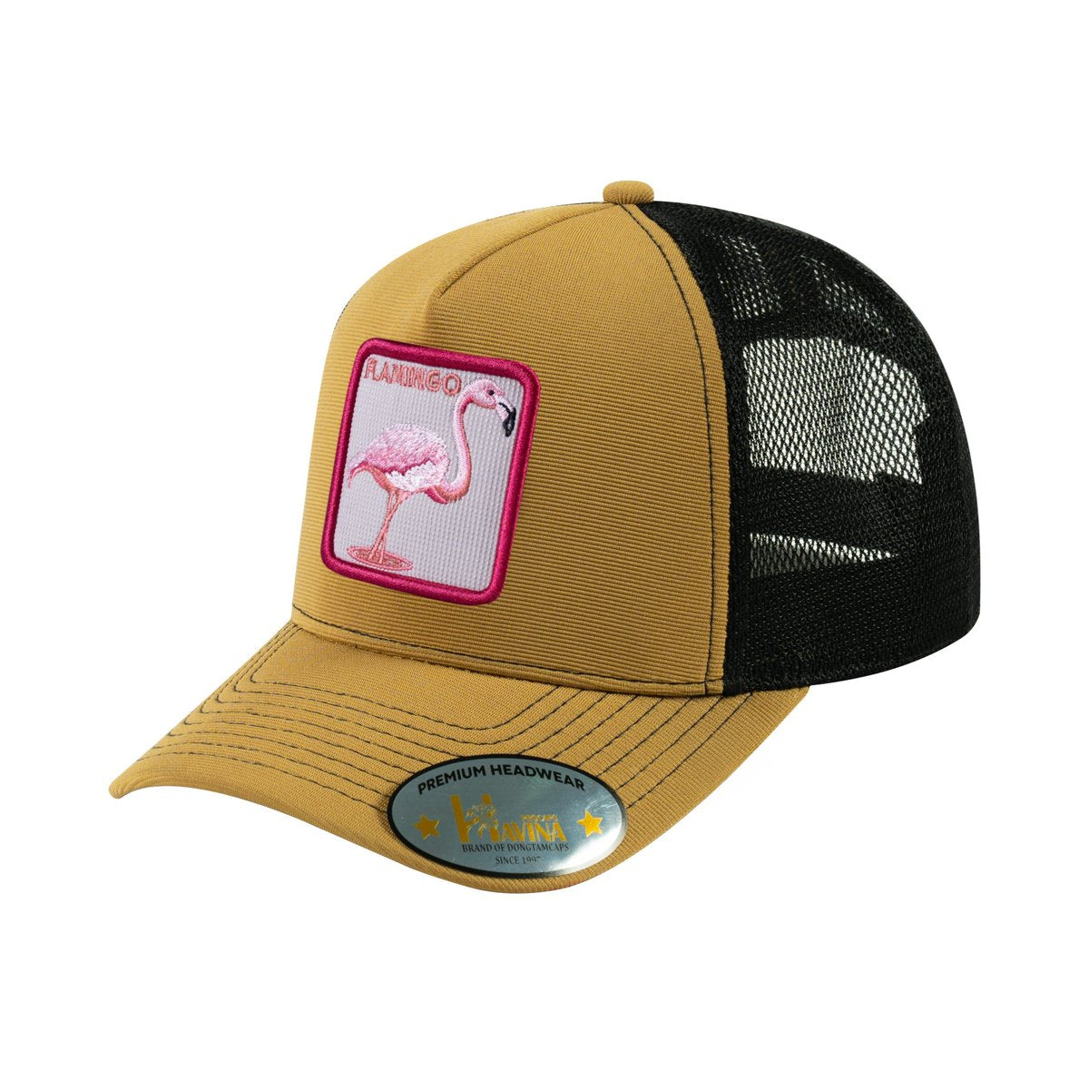 Flamingo V2 5-Panel Trucker Hat with Light Brown front and Black back