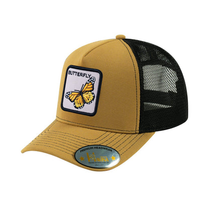 Butterfly V2 5-Panel Trucker Hat with Light Brown front and Black back