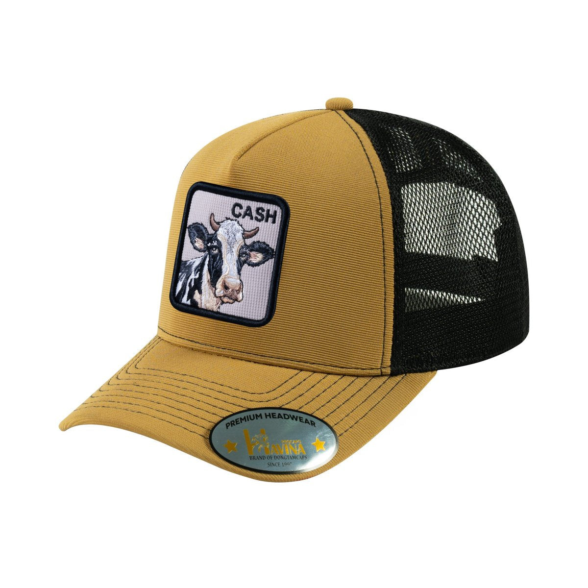 Cow V2 5-Panel Trucker Hat with Light Brown front and Black back