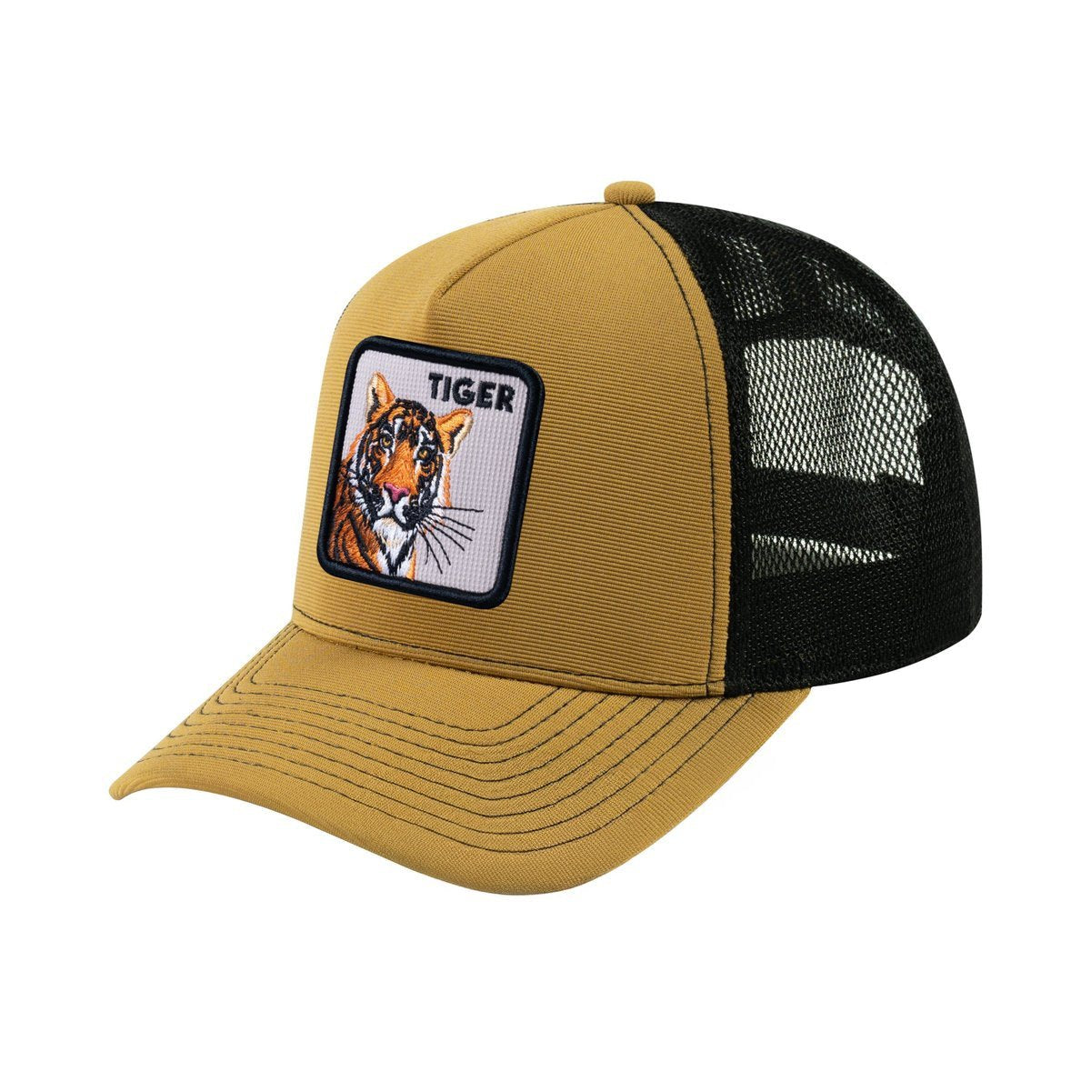 Tiger V2 5-Panel Trucker Hat with Light Brown front and Black back