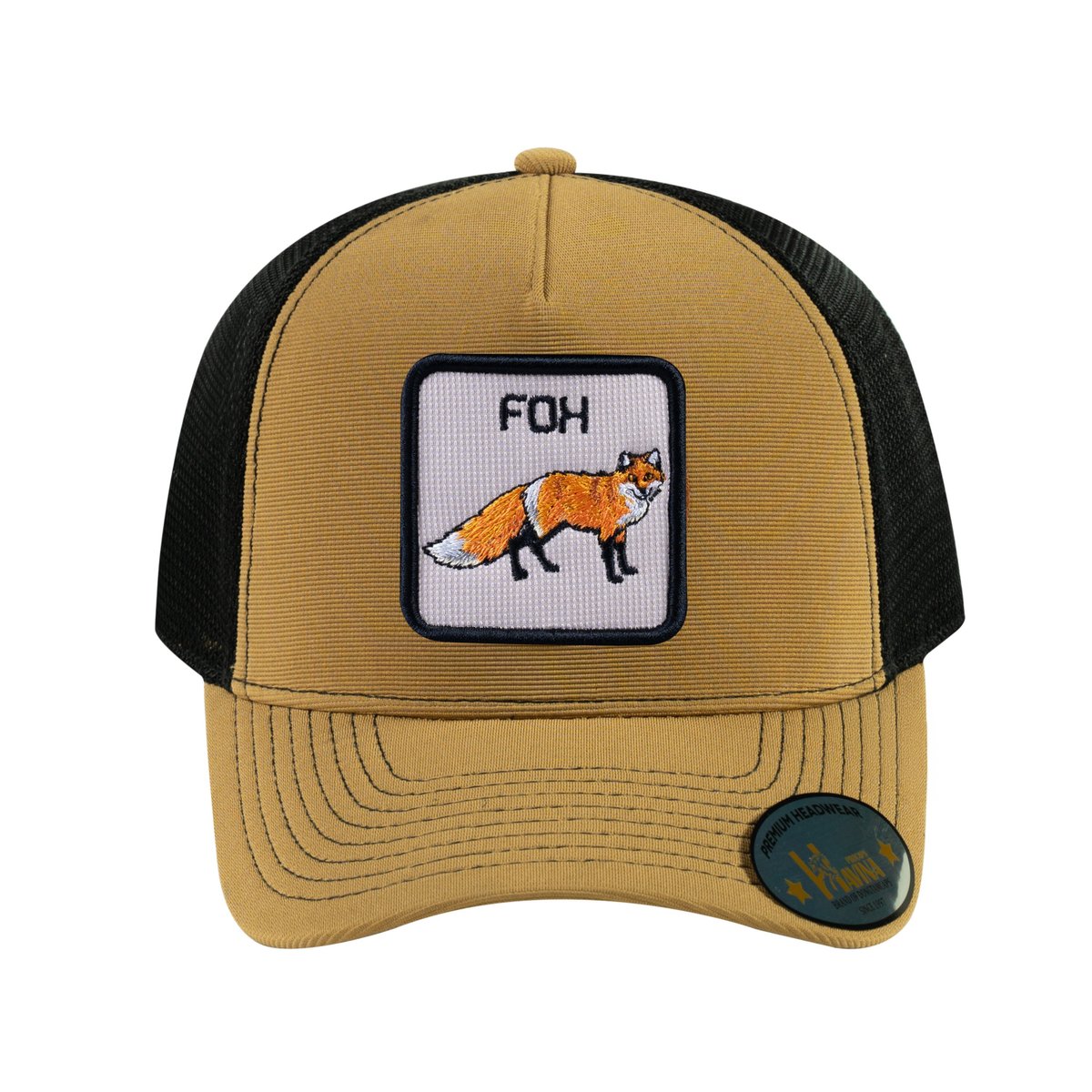 Fox V2 5-Panel Trucker Hat with Light Brown front and Black back