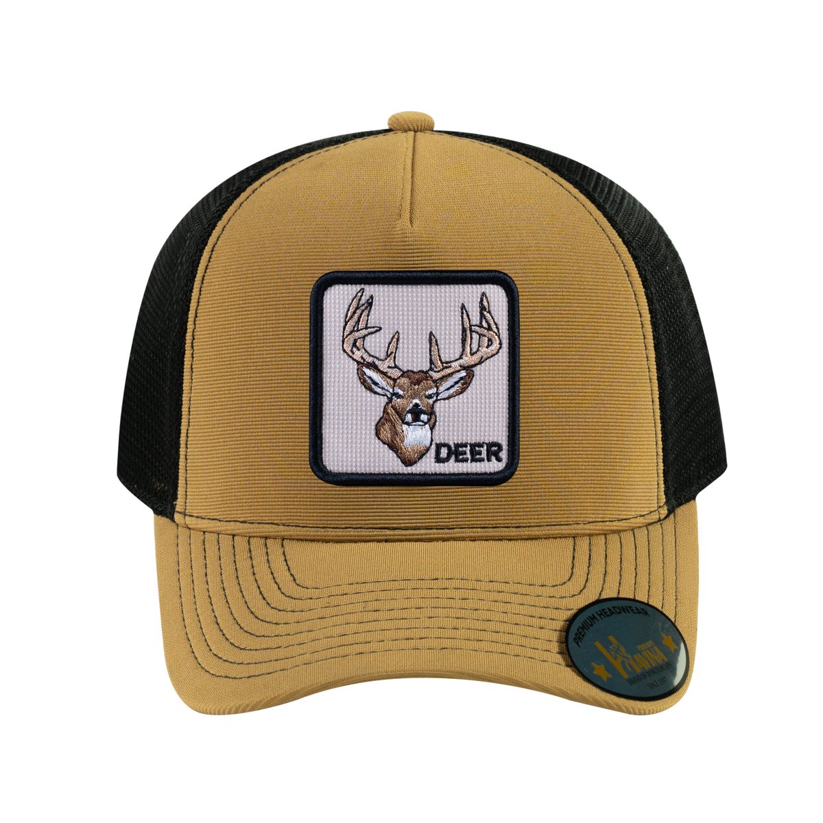 Deer V2 5-Panel Trucker Hat with Light Brown front and Black back
