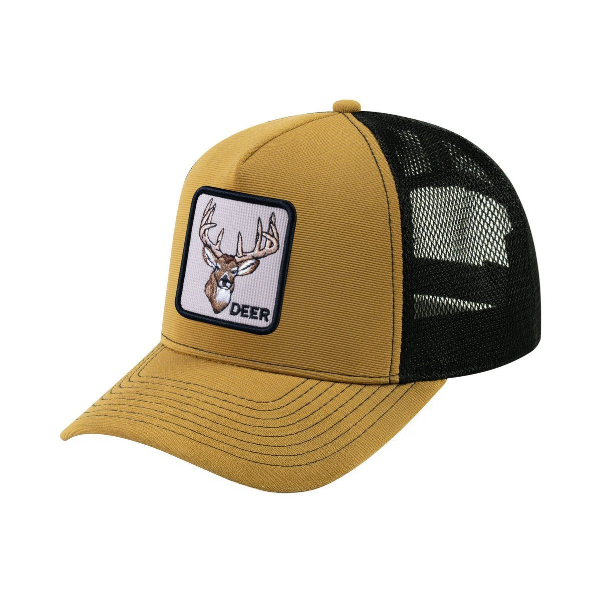 Deer V2 5-Panel Trucker Hat with Light Brown front and Black back