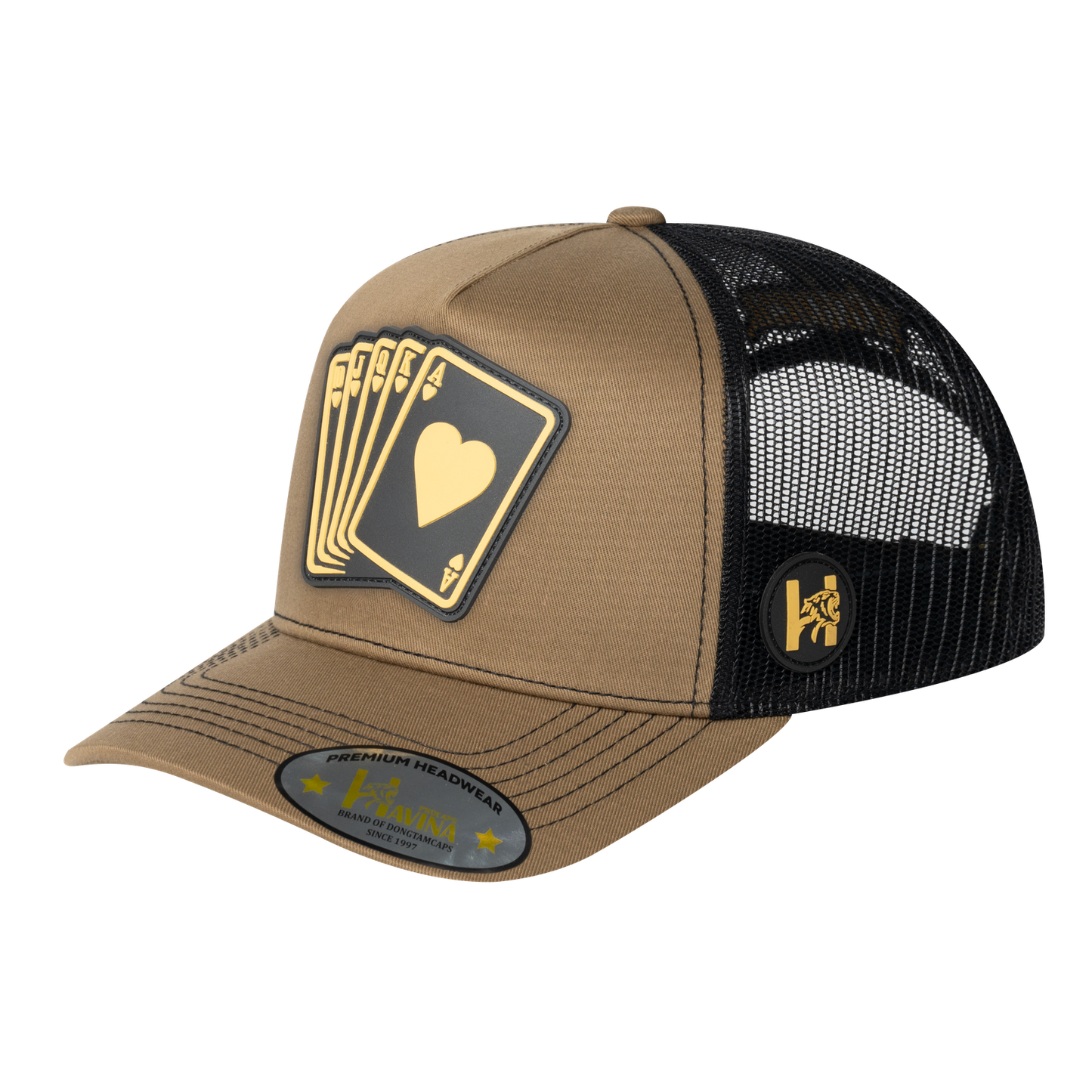 Poker 10JQKA 5-Panel Trucker Hat - Light Brown front / Black back / POKER1