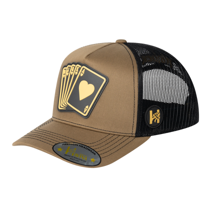 Poker 10JQKA 5-Panel Trucker Hat - Light Brown front / Black back / POKER1