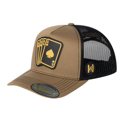 Winner Poker 10JQKA 5-Panel Trucker Hat - Light Brown front / Black back / WINNER1