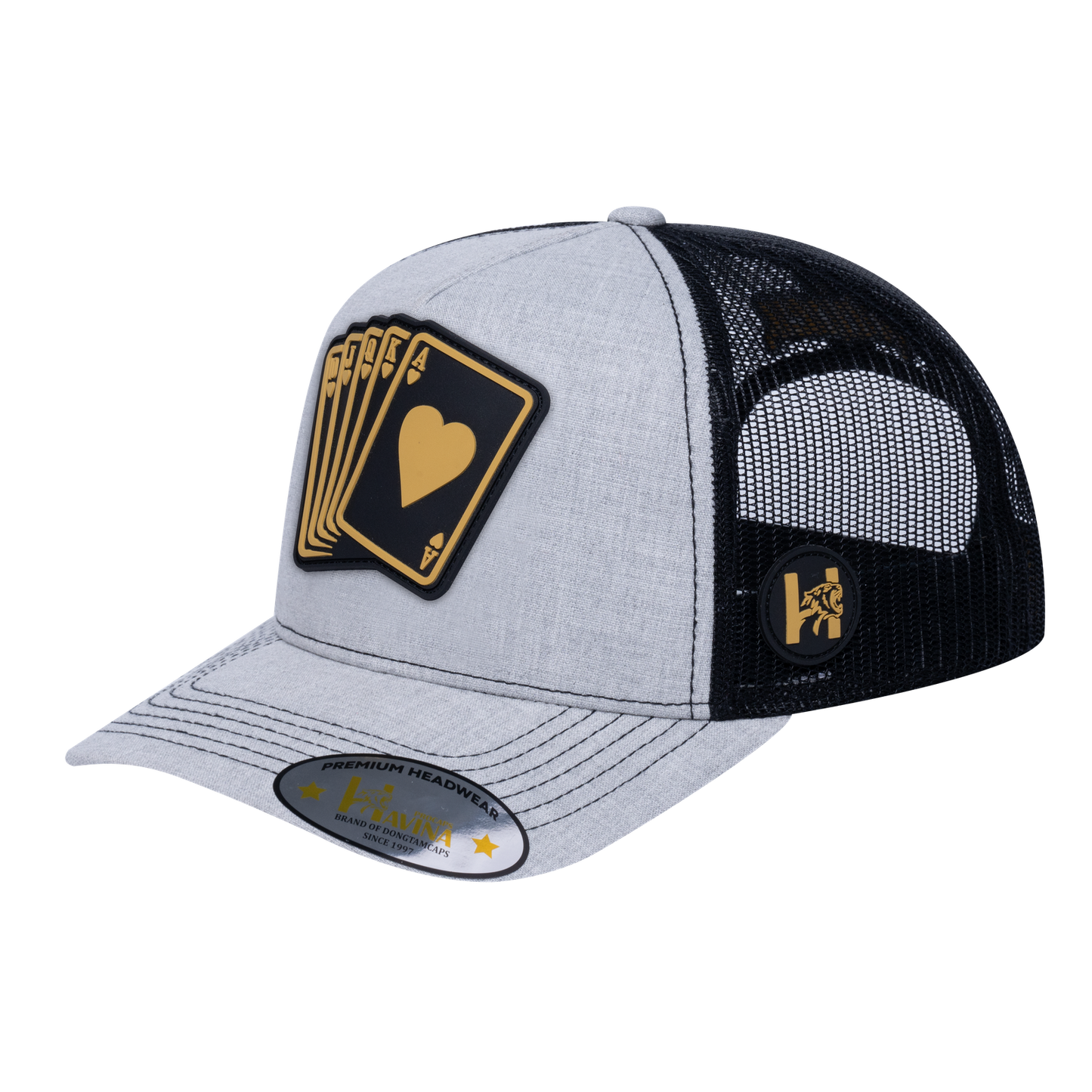Poker 10JQKA 5-Panel Trucker Hat - Light Grey Heather front / Black back / POKER1