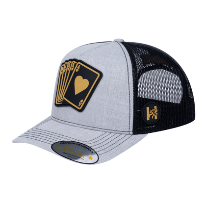 Poker 10JQKA 5-Panel Trucker Hat - Light Grey Heather front / Black back / POKER1
