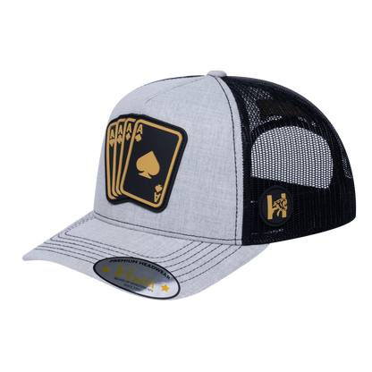 Winner Poker 10JQKA 5-Panel Trucker Hat - Light Grey Heather front / Black back / WINNER1