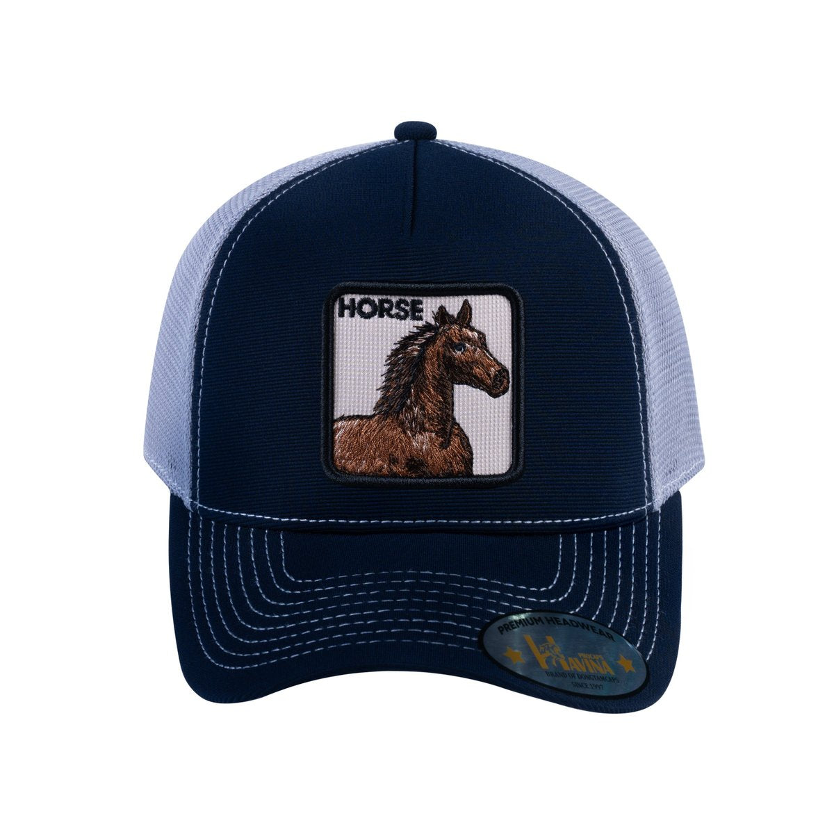 Horse V2 5-Panel Trucker Hat with Navy front and Light Grey back