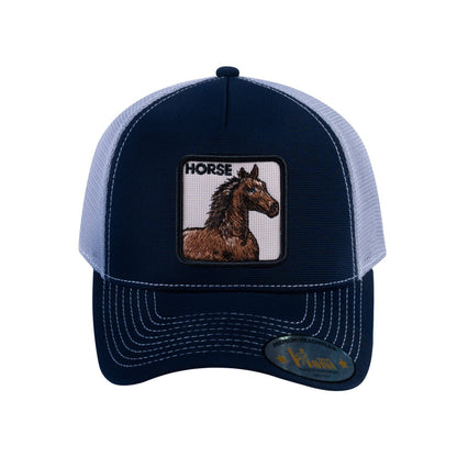 Horse V2 5-Panel Trucker Hat with Navy front and Light Grey back