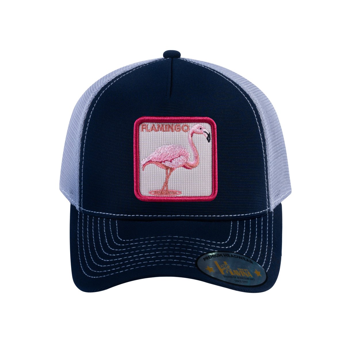 Flamingo V2 5-Panel Trucker Hat with Navy front and Light Grey back