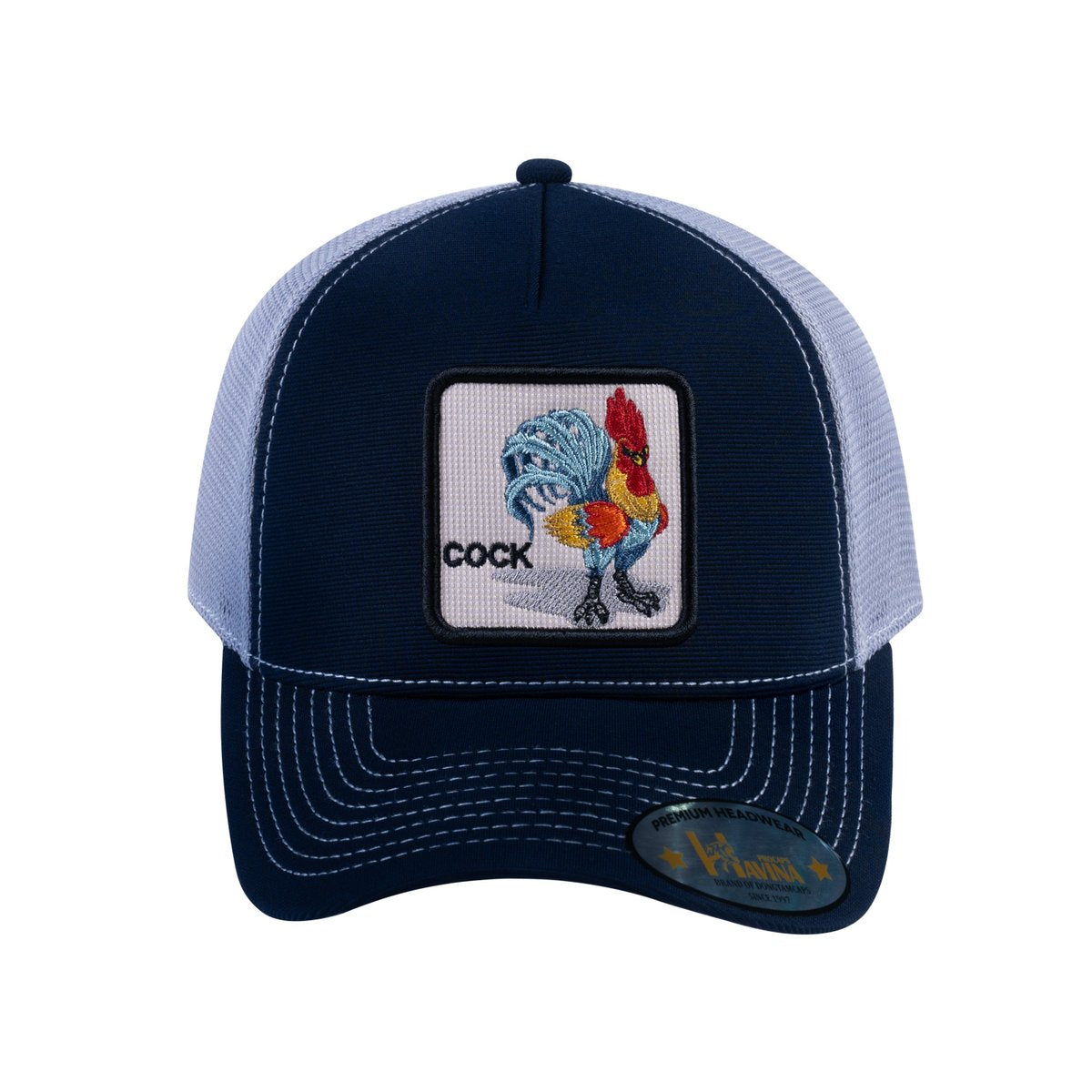 Chicken V2 5-Panel Trucker Hat with Navy front and Light Grey back