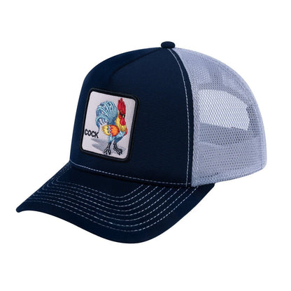 Chicken V2 5-Panel Trucker Hat with Navy front and Light Grey back