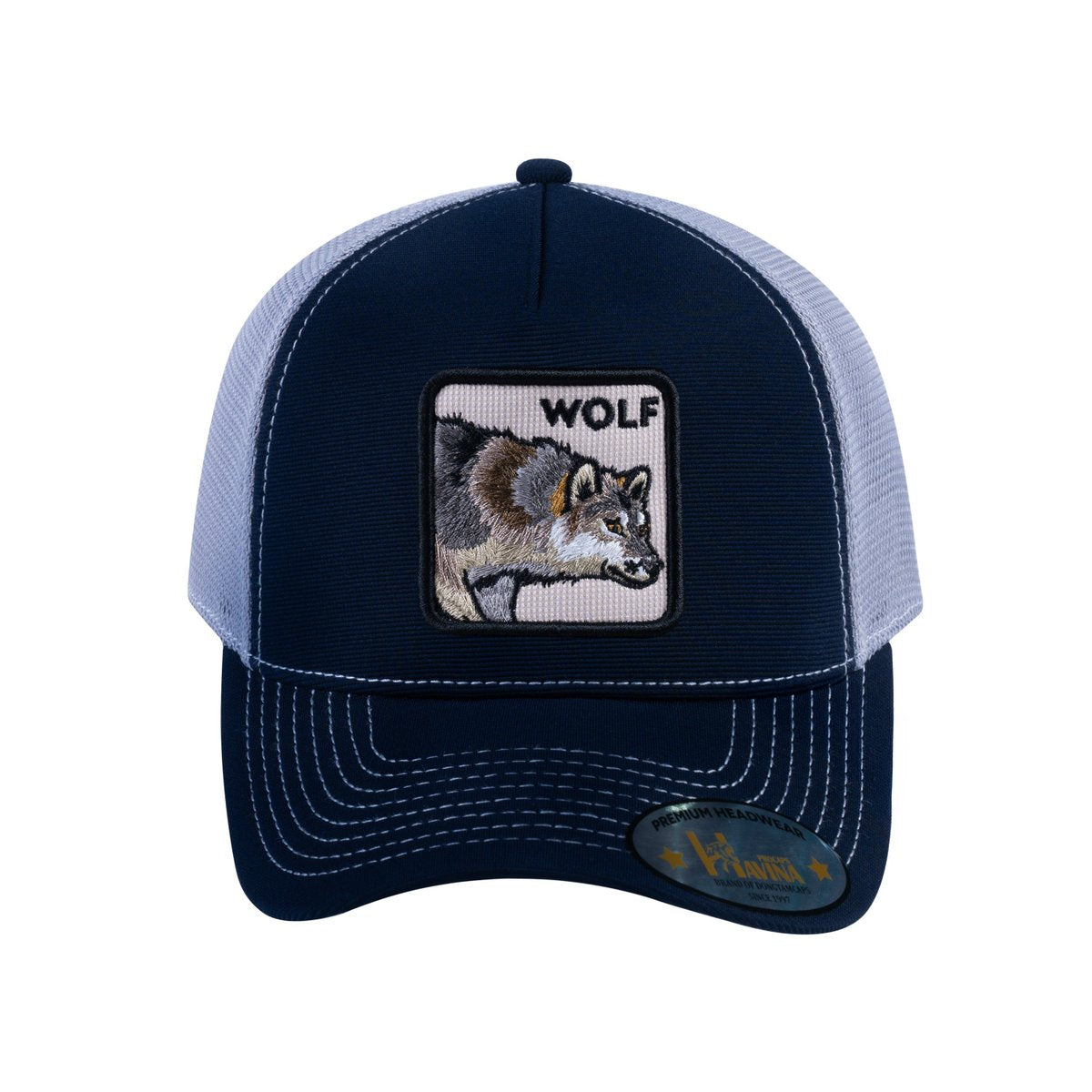 Wolf V2 5-Panel Trucker Hat with Navy front and Light Grey back