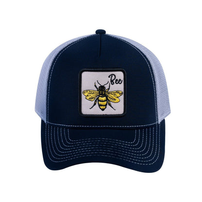 Bee V2 5-Panel Trucker Hat with Navy front and Light Grey back
