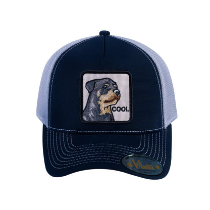 Dog V2 5-Panel Trucker Hat with Navy front and Light Grey back
