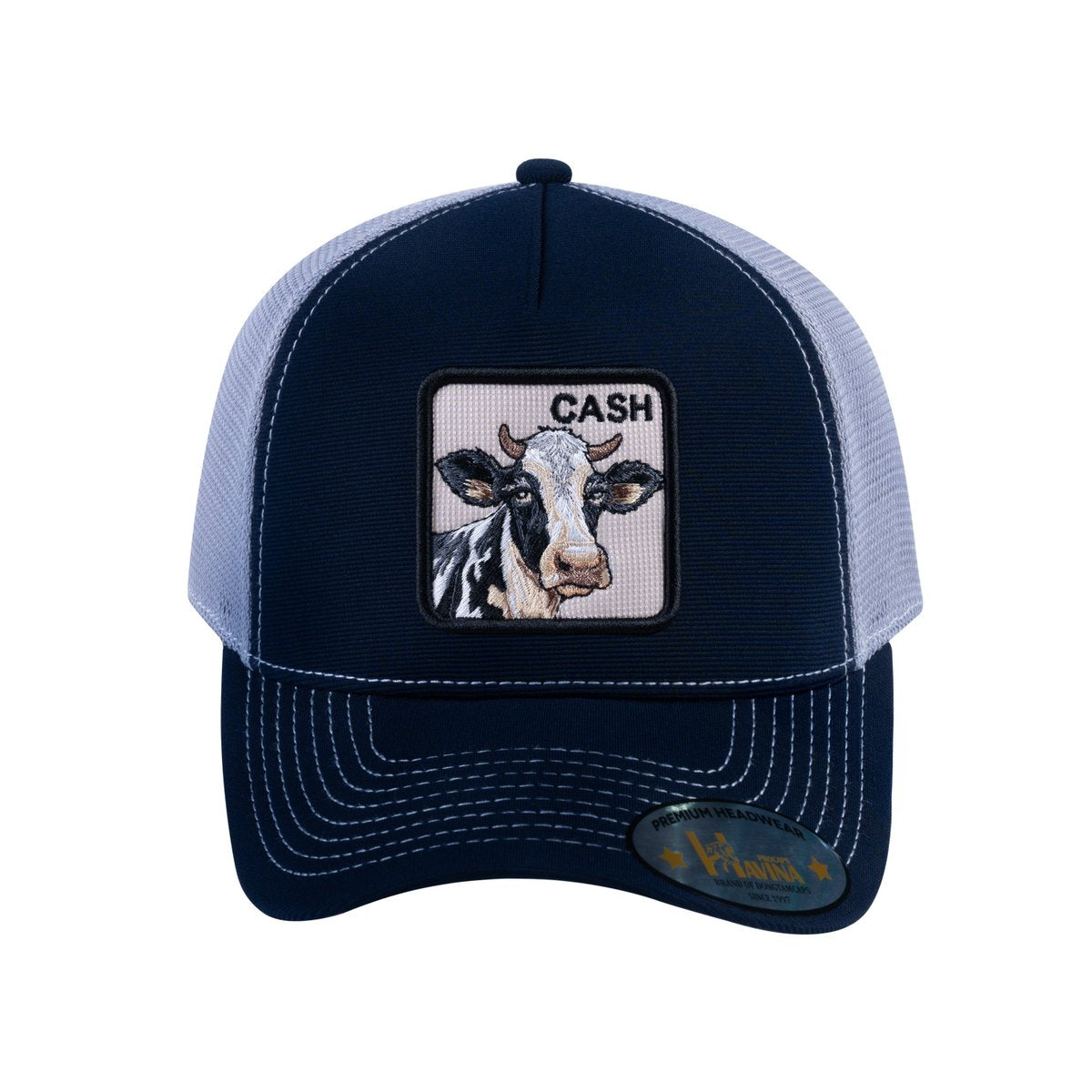 Cow V2 5-Panel Trucker Hat with Navy front and Light Grey back