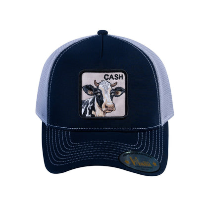 Cow V2 5-Panel Trucker Hat with Navy front and Light Grey back