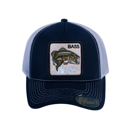 Bass V2 5-Panel Trucker Hat with Navy front and Light Grey back