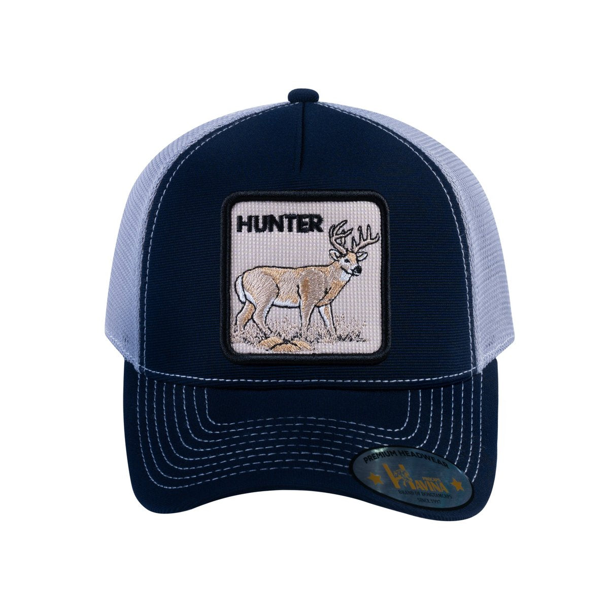 Hunter V2 5-Panel Trucker Hat with Navy front and Light Grey back