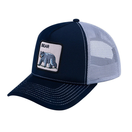 Bear V2 5-Panel Trucker Hat with Navy front and Light Grey back
