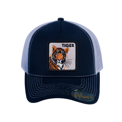 Tiger V2 5-Panel Trucker Hat with Navy front and Light Grey back