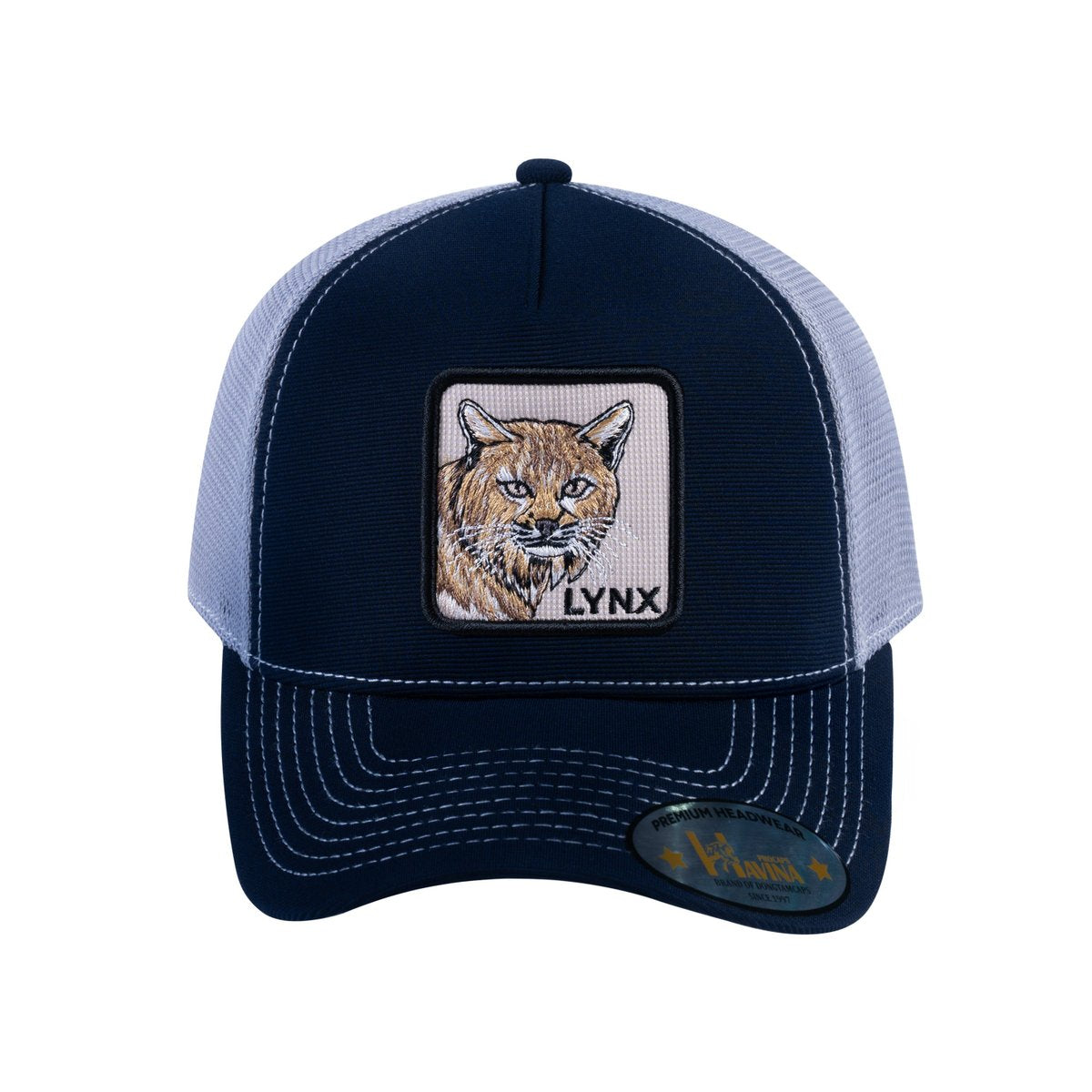 Lynx V2 5-Panel Trucker Hat with Navy front and Light Grey back