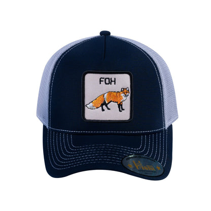 Fox V2 5-Panel Trucker Hat with Navy front and Light Grey back