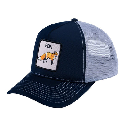 Fox V2 5-Panel Trucker Hat with Navy front and Light Grey back