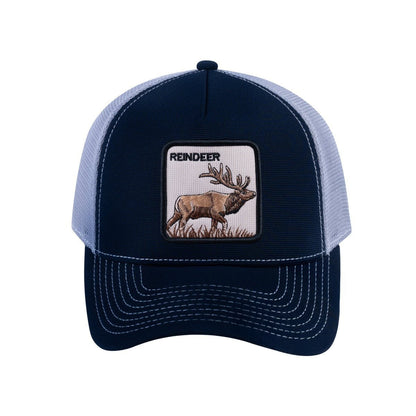 Reindeer V2 5-Panel Trucker Hat with Navy front and Light Grey back