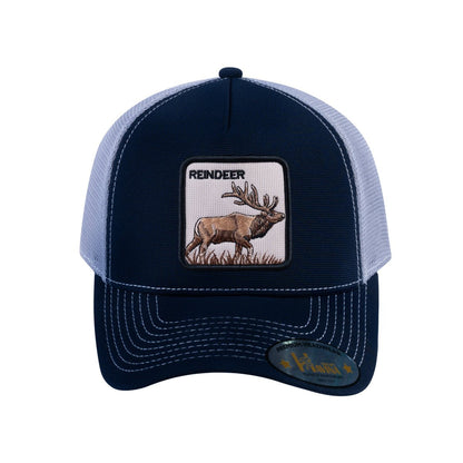 Reindeer V2 5-Panel Trucker Hat with Navy front and Light Grey back