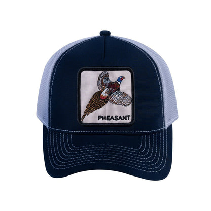 Pheasant V2 5-Panel Trucker Hat with Navy front and Light Grey back