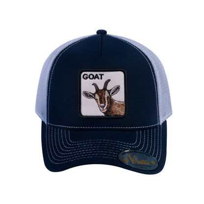 Goat V2 5-Panel Trucker Hat with Navy front and Light Grey back