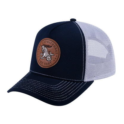 Capricorn Zodiac V2 5-Panel Trucker Hat with Navy front and Light Grey back