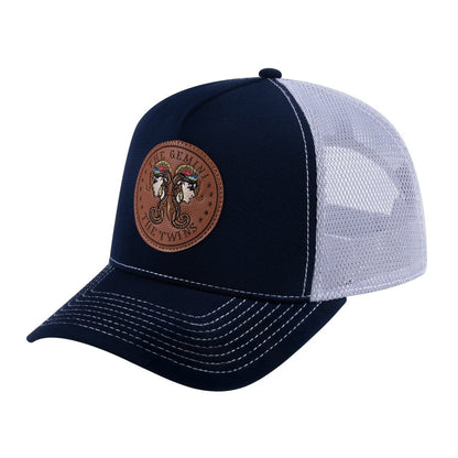 Gemini Zodiac V2 5-Panel Trucker Hat with Navy front and Light Grey back